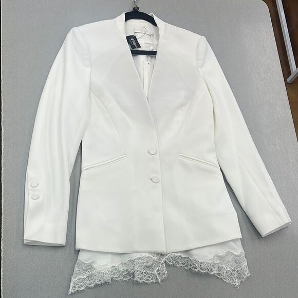 Jonathan Simkhai White Blazer with Lace Hem - Picture 1 of 6